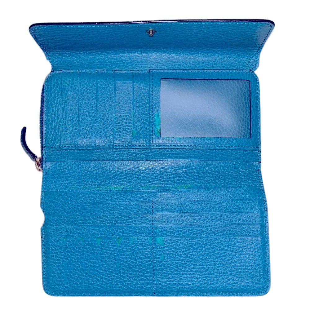 GUCCI Interlocking GG Zip Snap Teal Blue Leather Long Wallet - Picture 4 of 12